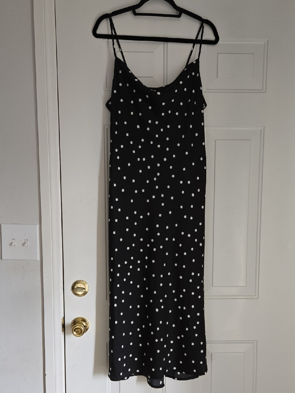 Sara Michelle Black Polka Dot Slip Dress with Spaghetti Straps Size Large